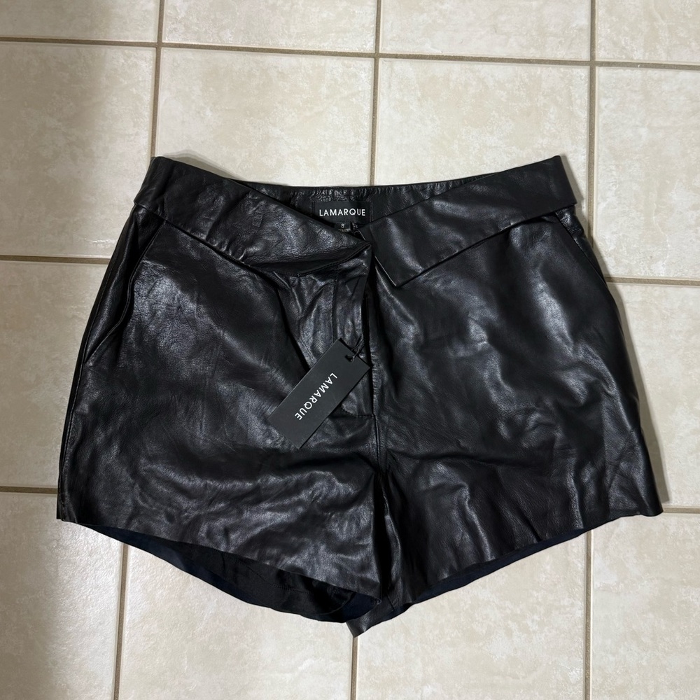 Lamarque Black Leather High-Waist Shorts